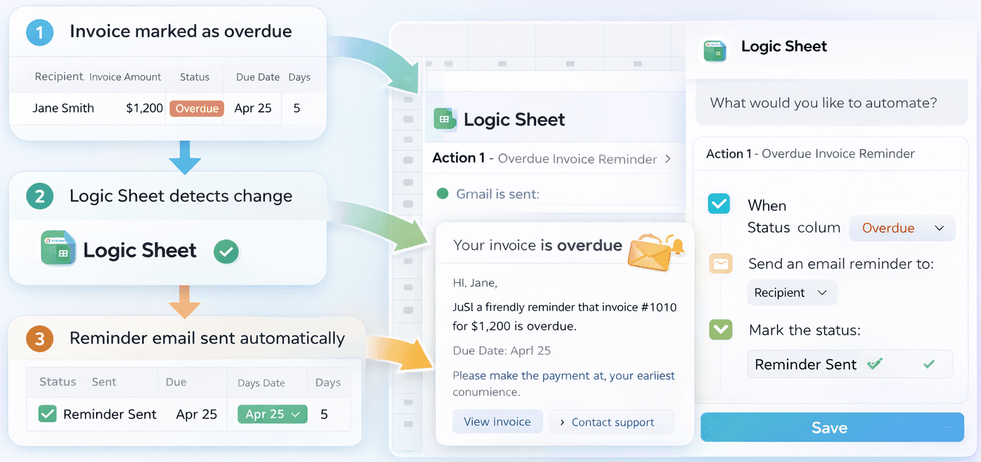 Logic Sheet - Automatisches Versenden von Erinnerungs-E-Mails, wenn sich der Rechnungsstatus ändert.
